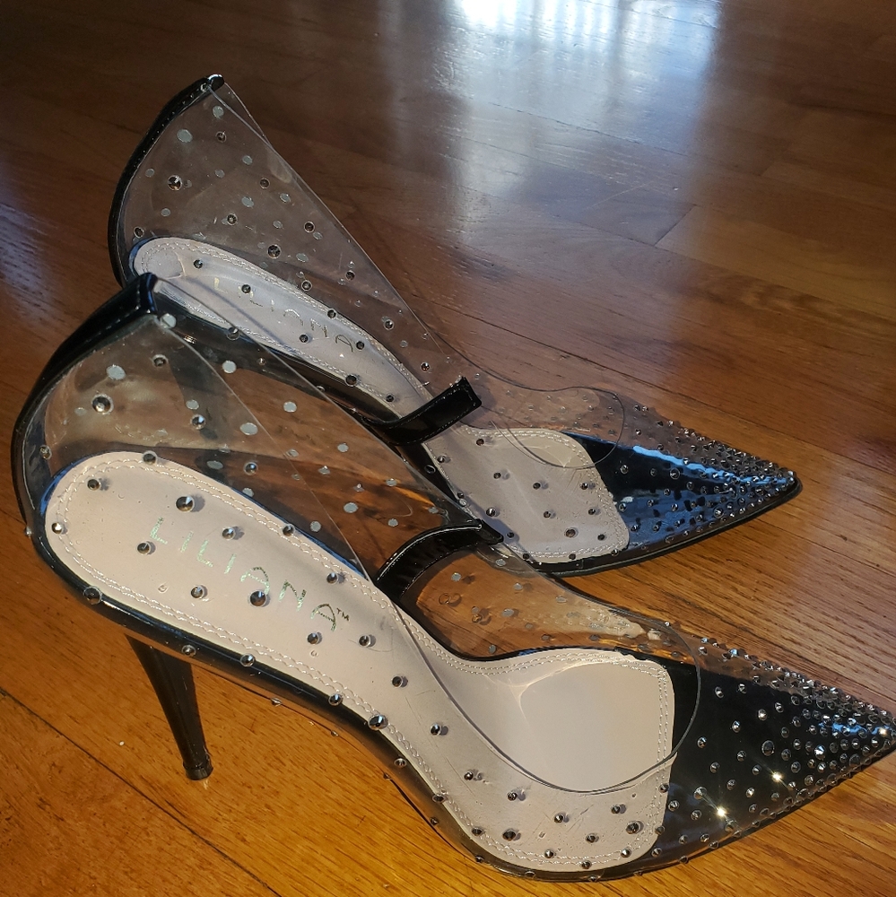 Brand New Liliana Clear Rhinestone Black Badass Heels Deadstock  Size 10